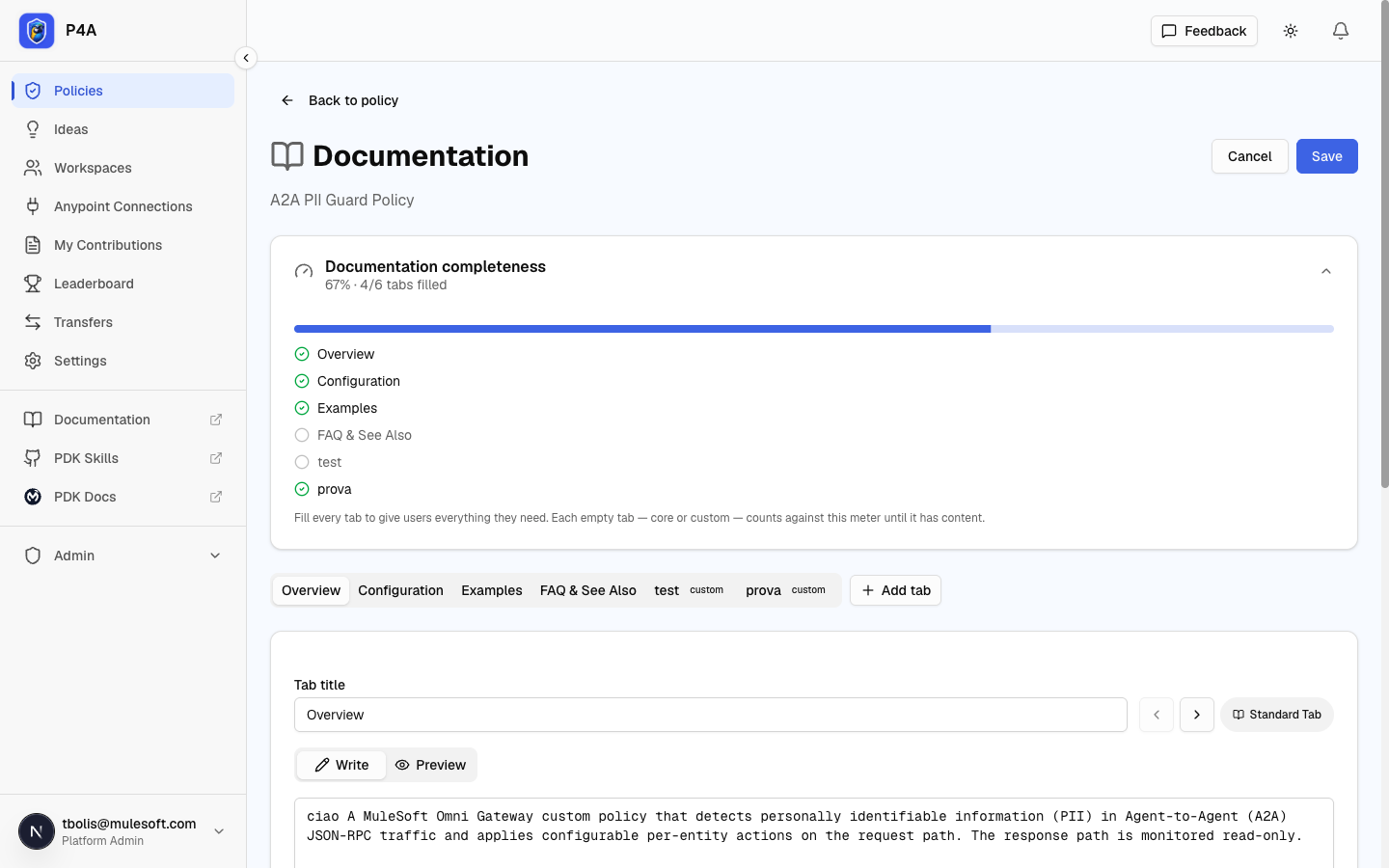 Completeness meter showing filled core tabs