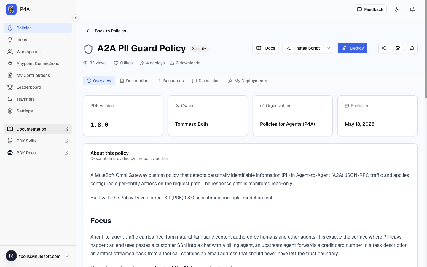Documentation page in read mode with several tabs